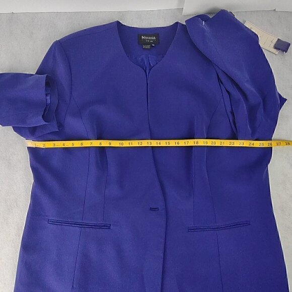 Natasia Purple Single Button Long Line Blazer with Shoulder Pads Size 26 (NWT) - Picture 9 of 13